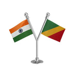 India & Congo (Brazzaville) Dual Car Dashboard Flag of 2in x 3in With A Plastic Base