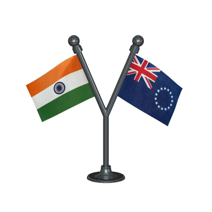 India & Cook Islands Dual Car Dashboard Flag of 2in x 3in With A Plastic Base