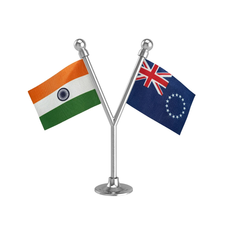 India & Cook Islands Dual Car Dashboard Flag of 2in x 3in With A Plastic Base