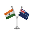 India & Cook Islands Dual Car Dashboard Flag of 2in x 3in With A Plastic Base