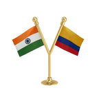 India & Colombia Dual Car Dashboard Flag of 2in x 3in With A Plastic Base