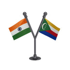 India & Comoros Dual Car Dashboard Flag of 2in x 3in With A Plastic Base