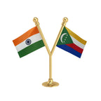India & Comoros Dual Car Dashboard Flag of 2in x 3in With A Plastic Base