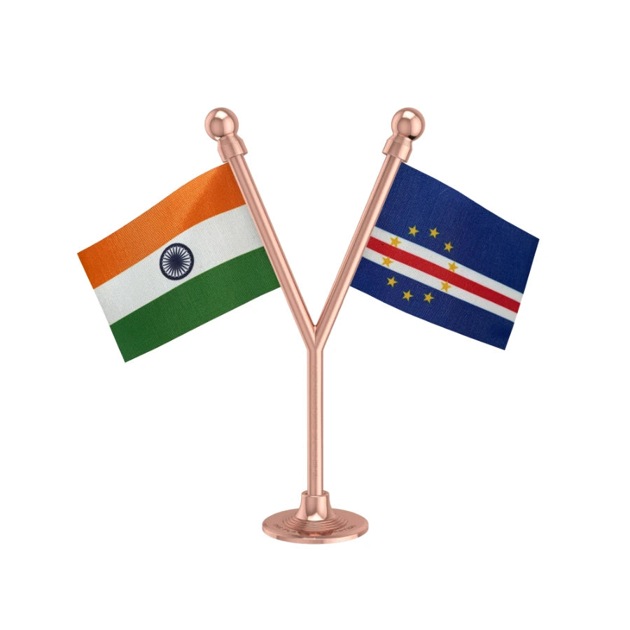 India & Cape Verde Dual Car Dashboard Flag of 2in x 3in With A Plastic Base