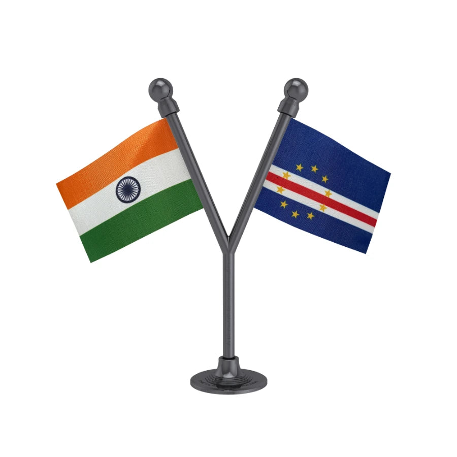 India & Cape Verde Dual Car Dashboard Flag of 2in x 3in With A Plastic Base