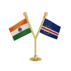 India & Cape Verde Dual Car Dashboard Flag of 2in x 3in With A Plastic Base