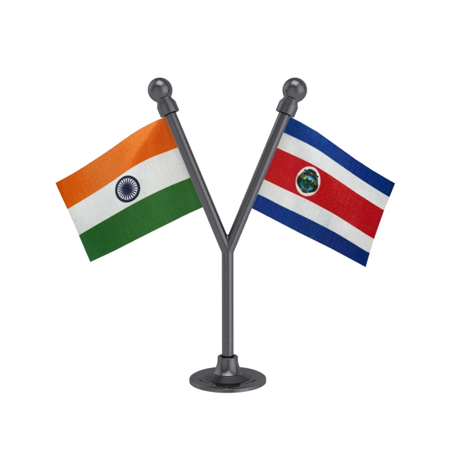India & Costa Rica Dual Car Dashboard Flag of 2in x 3in With A Plastic Base
