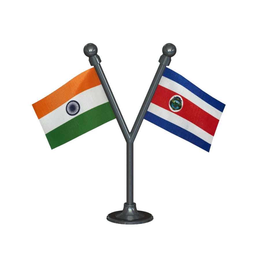 India & Costa Rica Dual Car Dashboard Flag of 2in x 3in With A Plastic Base