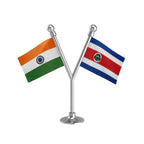 India & Costa Rica Dual Car Dashboard Flag of 2in x 3in With A Plastic Base