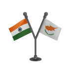 India & Cyprus Dual Car Dashboard Flag of 2in x 3in With A Plastic Base