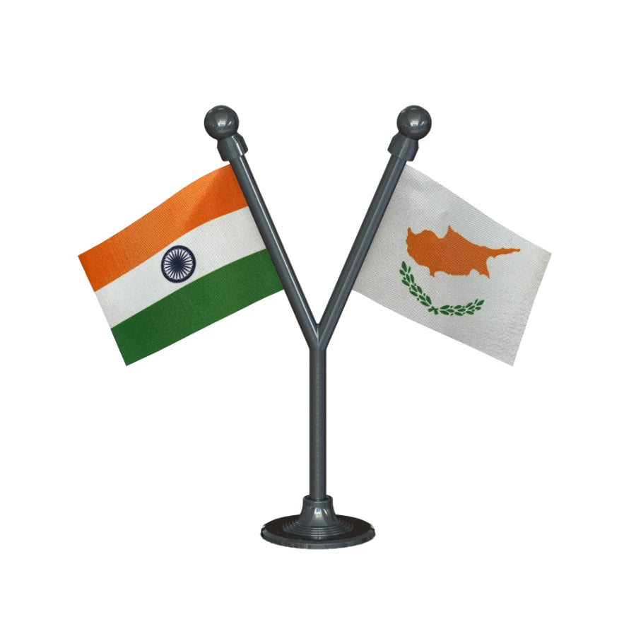 India & Cyprus Dual Car Dashboard Flag of 2in x 3in With A Plastic Base
