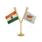India & Cyprus Dual Car Dashboard Flag of 2in x 3in With A Plastic Base