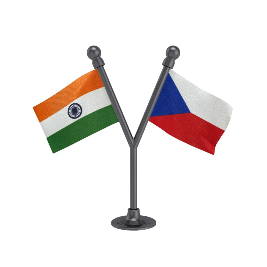 India & Czech Republic Dual Car Dashboard Flag of 2in x 3in With A Plastic Base