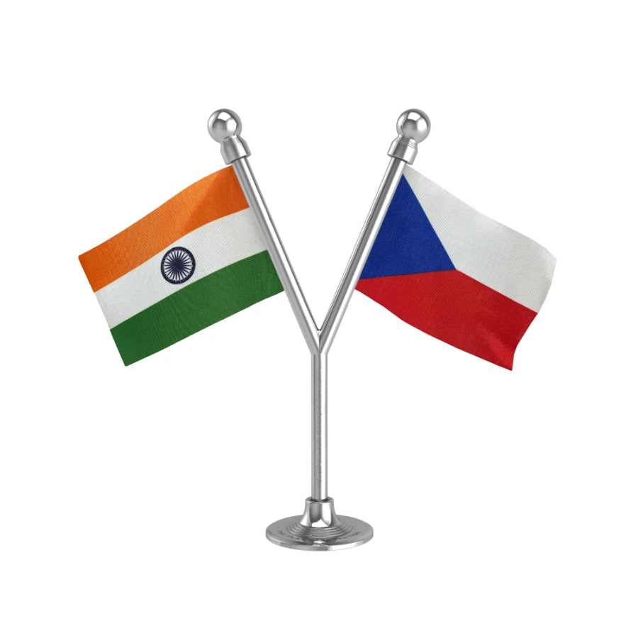 India & Czech Republic Dual Car Dashboard Flag of 2in x 3in With A Plastic Base