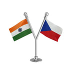 India & Czech Republic Dual Car Dashboard Flag of 2in x 3in With A Plastic Base