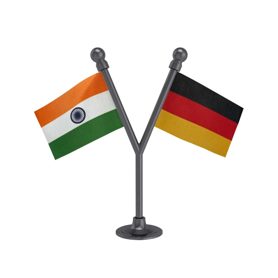 India & Germany Dual Car Dashboard Flag of 2in x 3in With A Plastic Base