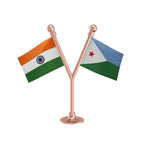 India & Djibouti Dual Car Dashboard Flag of 2in x 3in With A Plastic Base