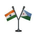 India & Djibouti Dual Car Dashboard Flag of 2in x 3in With A Plastic Base