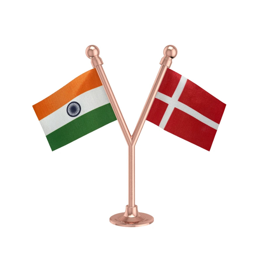 India & Denmark Dual Car Dashboard Flag of 2in x 3in With A Plastic Base