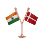 India & Denmark Dual Car Dashboard Flag of 2in x 3in With A Plastic Base