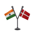 India & Denmark Dual Car Dashboard Flag of 2in x 3in With A Plastic Base