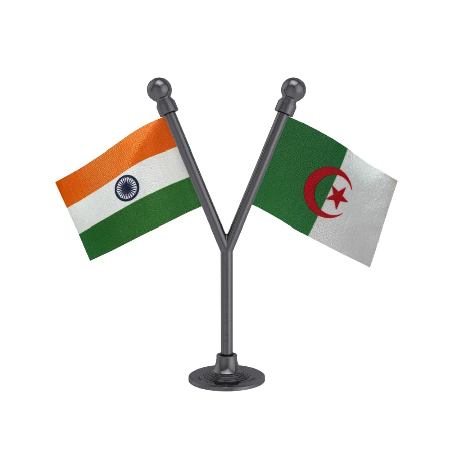India & Algeria Dual Car Dashboard Flag of 2in x 3in With A Plastic Base