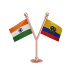 India & Ecuador Dual Car Dashboard Flag of 2in x 3in With A Plastic Base
