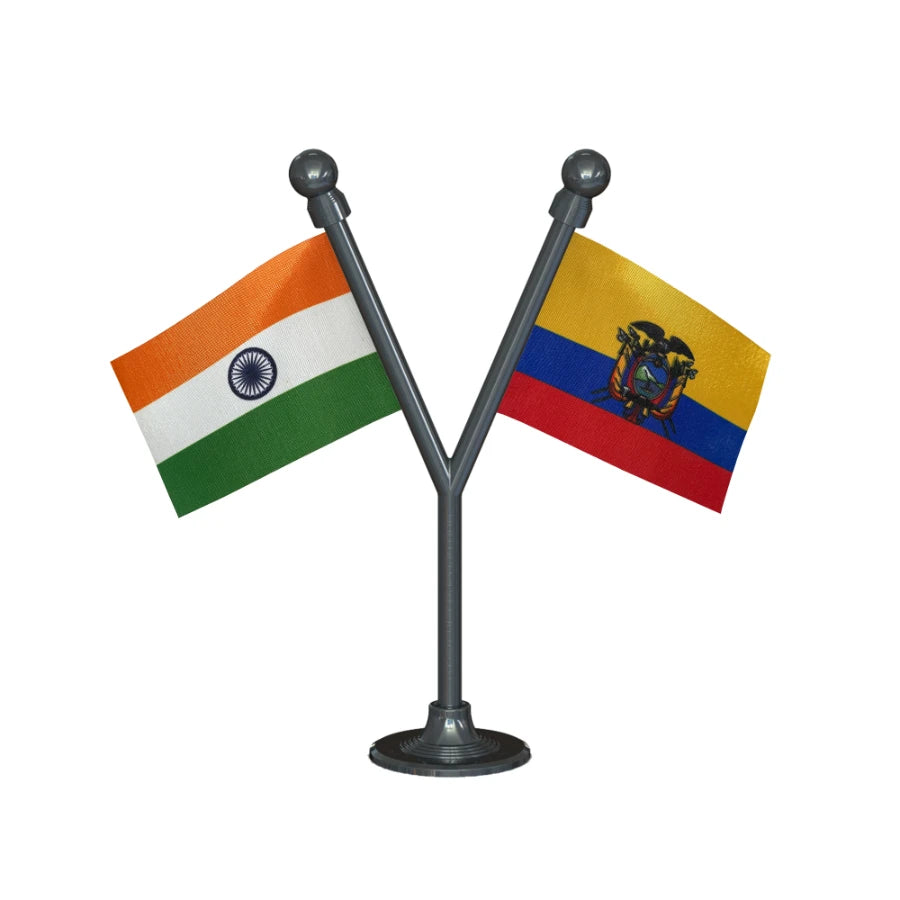 India & Ecuador Dual Car Dashboard Flag of 2in x 3in With A Plastic Base