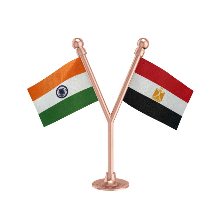India & Egypt Dual Car Dashboard Flag of 2in x 3in With A Plastic Base