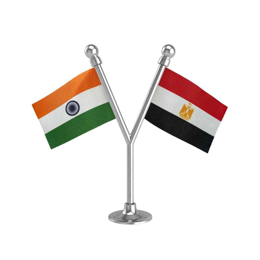 India & Egypt Dual Car Dashboard Flag of 2in x 3in With A Plastic Base