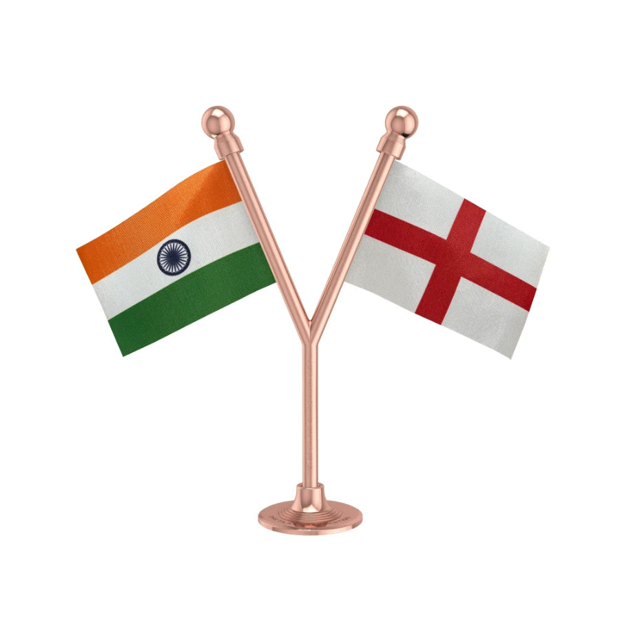 India & England Dual Car Dashboard Flag of 2in x 3in With A Plastic Base