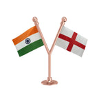 India & England Dual Car Dashboard Flag of 2in x 3in With A Plastic Base