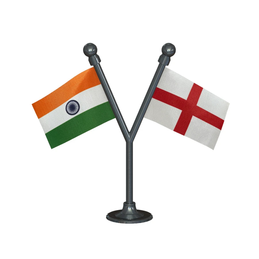 India & England Dual Car Dashboard Flag of 2in x 3in With A Plastic Base