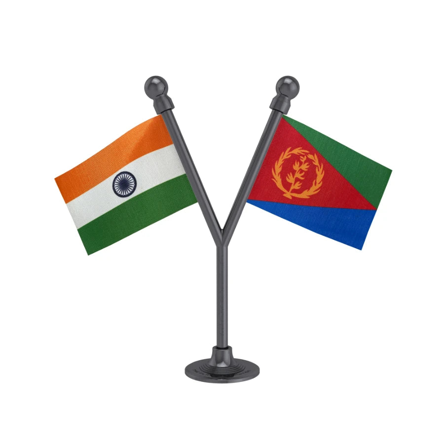 India & Eritrea Dual Car Dashboard Flag of 2in x 3in With A Plastic Base
