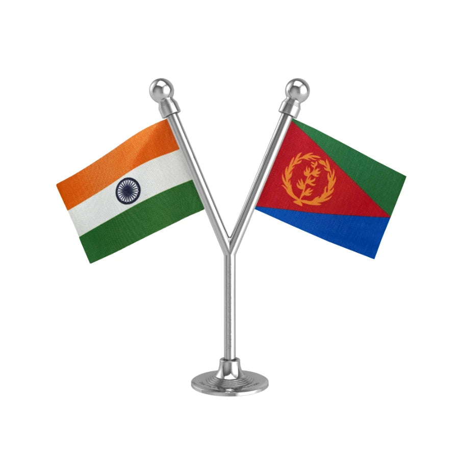 India & Eritrea Dual Car Dashboard Flag of 2in x 3in With A Plastic Base