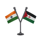 India & Western Sahara Dual Car Dashboard Flag of 2in x 3in With A Plastic Base