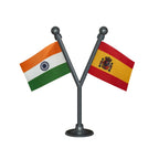 India & Spain Dual Car Dashboard Flag of 2in x 3in With A Plastic Base