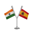 India & Spain Dual Car Dashboard Flag of 2in x 3in With A Plastic Base
