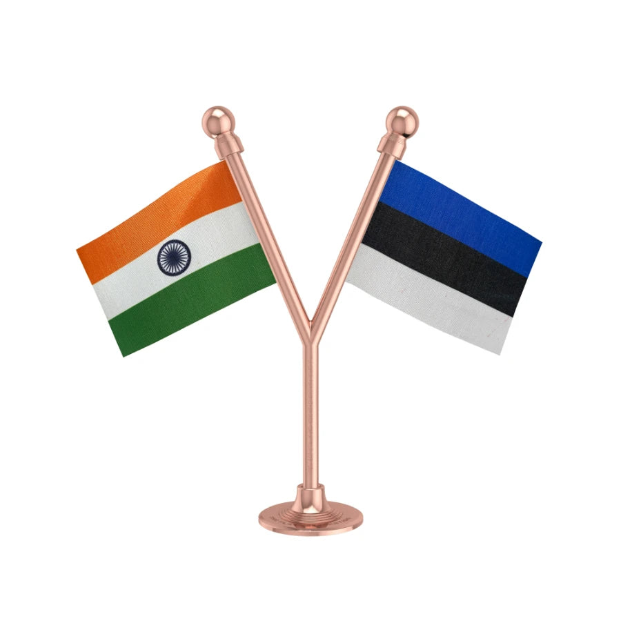India & Estonia Dual Car Dashboard Flag of 2in x 3in With A Plastic Base