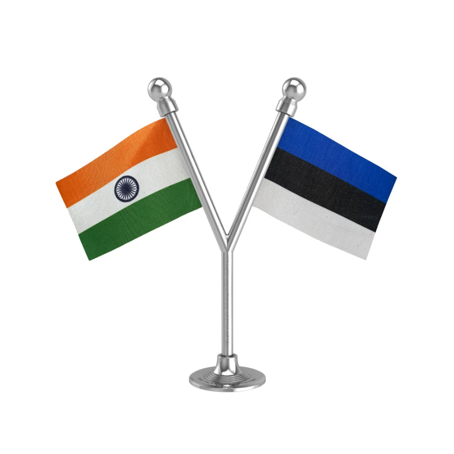 India & Estonia Dual Car Dashboard Flag of 2in x 3in With A Plastic Base