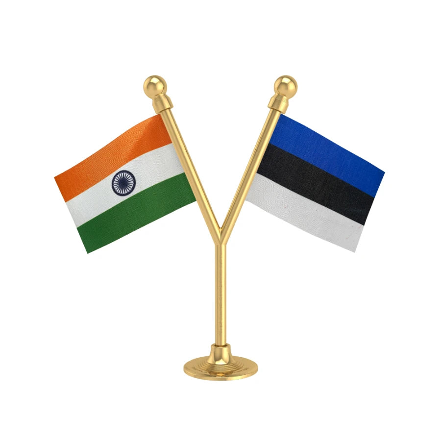 India & Estonia Dual Car Dashboard Flag of 2in x 3in With A Plastic Base