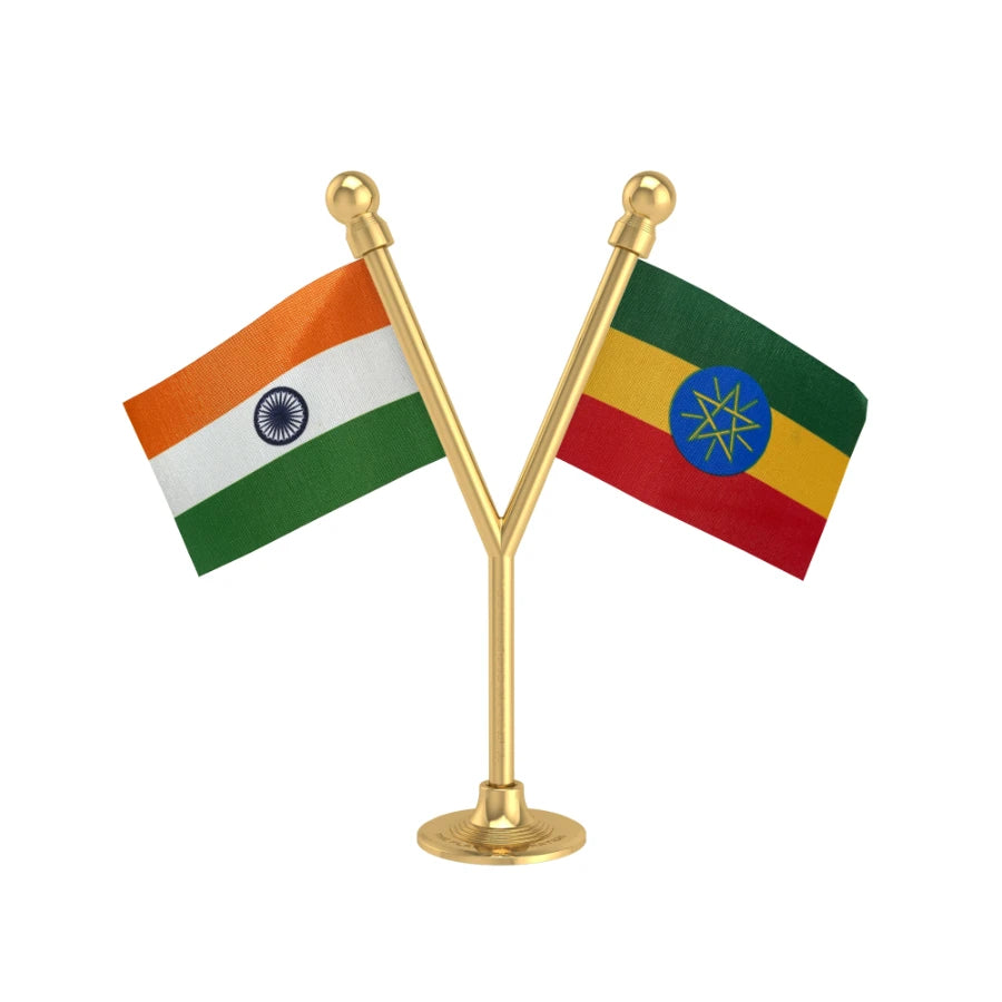 India & Ethiopia Dual Car Dashboard Flag of 2in x 3in With A Plastic Base