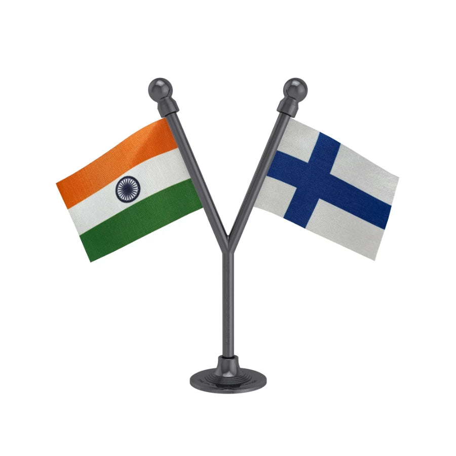India & Finland Dual Car Dashboard Flag of 2in x 3in With A Plastic Base