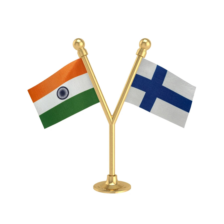India & Finland Dual Car Dashboard Flag of 2in x 3in With A Plastic Base