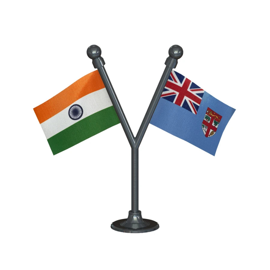India & Fiji Dual Car Dashboard Flag of 2in x 3in With A Plastic Base
