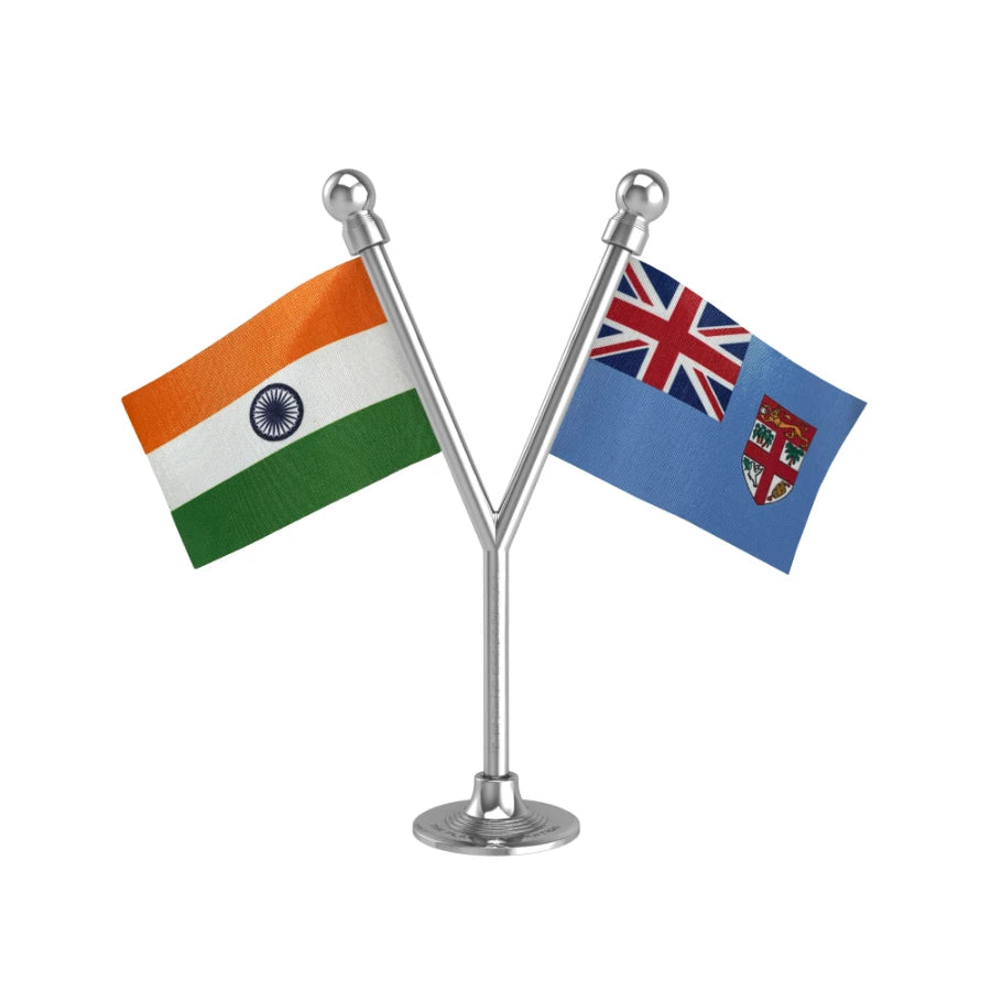 India & Fiji Dual Car Dashboard Flag of 2in x 3in With A Plastic Base