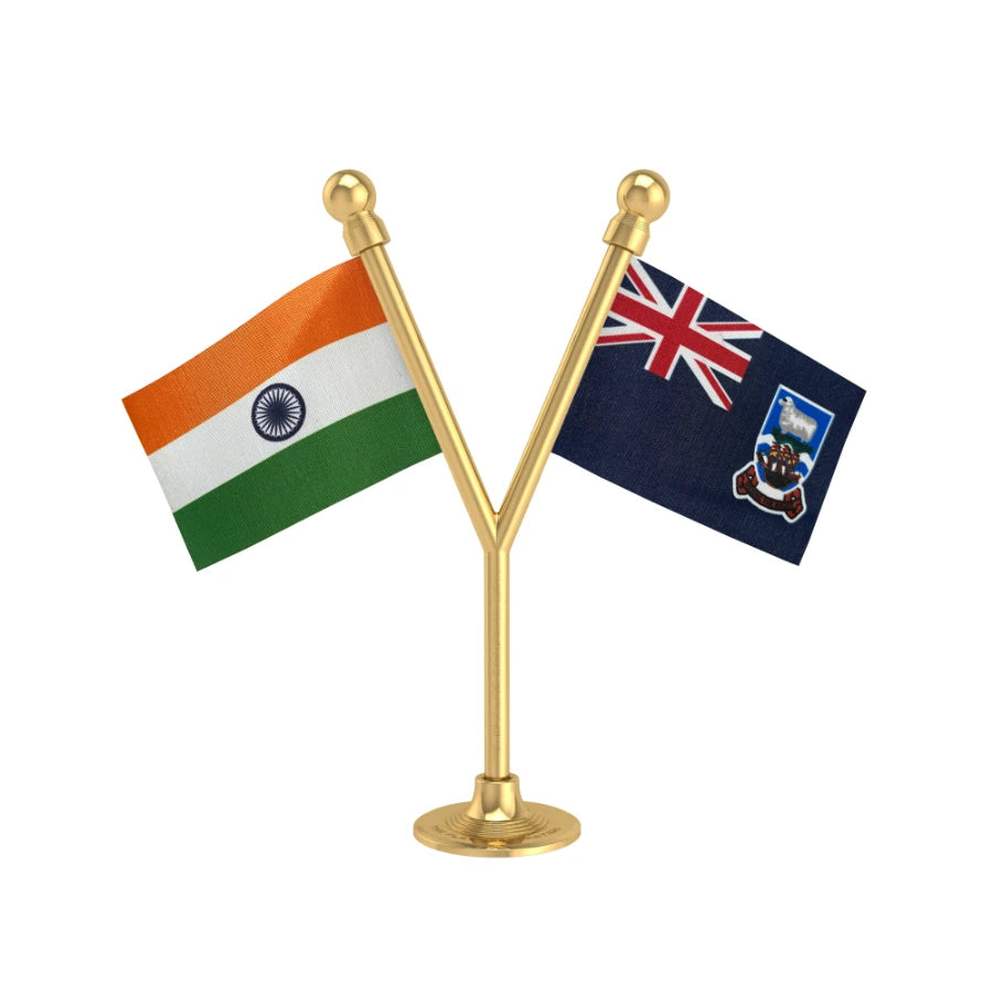 India & Falkland Islands (Malvinas) Dual Car Dashboard Flag of 2in x 3in With A Plastic Base
