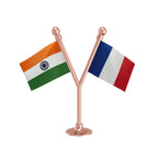 India & France Dual Car Dashboard Flag of 2in x 3in With A Plastic Base