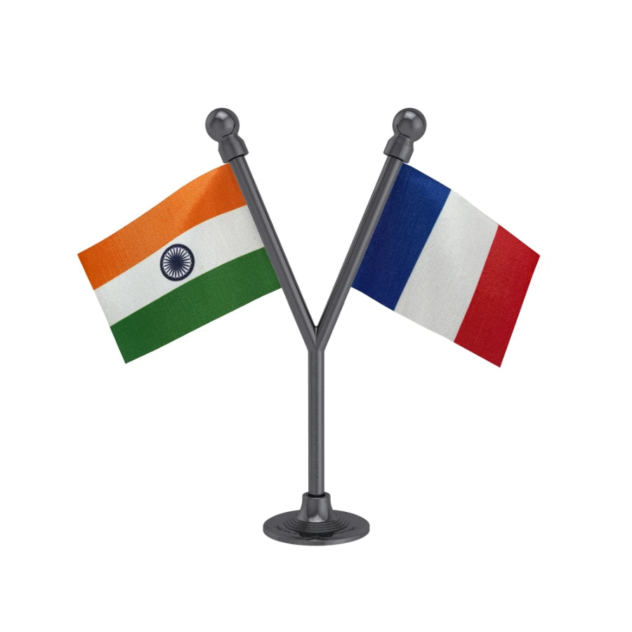 India & France Dual Car Dashboard Flag of 2in x 3in With A Plastic Base