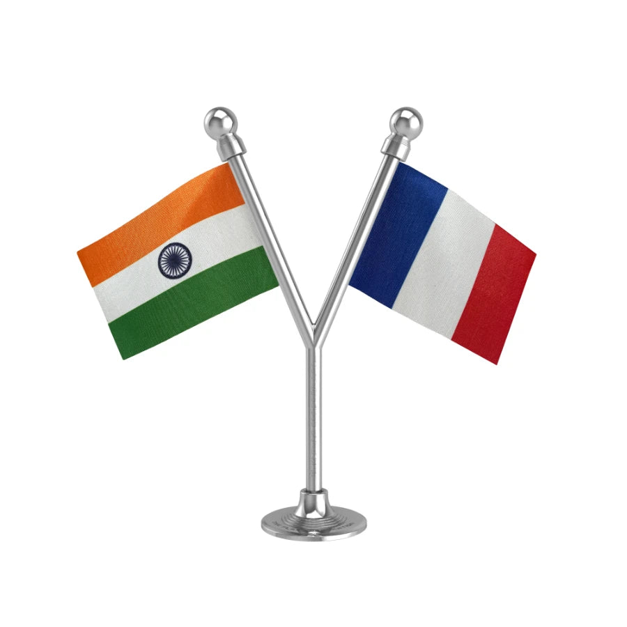 India & France Dual Car Dashboard Flag of 2in x 3in With A Plastic Base